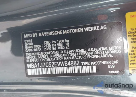 2014 BMW M235 z USA, uszkodzony, nr VIN WBA1J7C52EVW84882